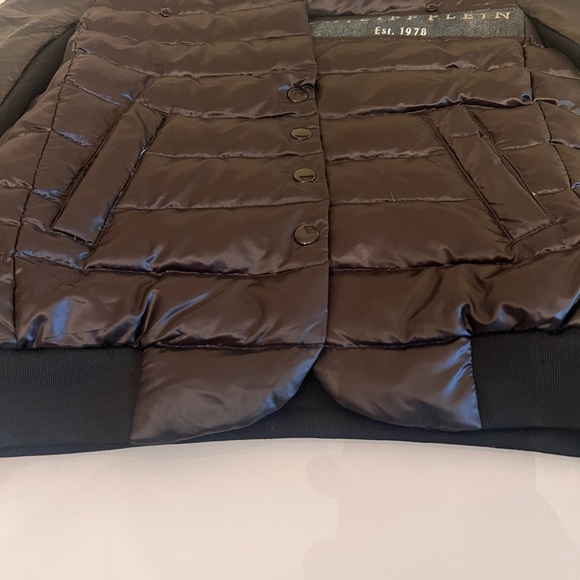 Statement Puffer Bomber Jacket Quilted Body Leather Sleeve Tiger Back Patch - Picture 9 of 16